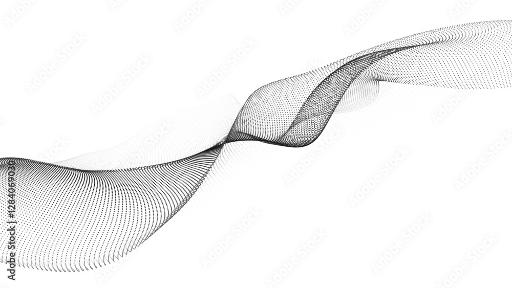 Aufkleber abstract futuristic wave of black dots moving on a white background. big data. 3d rendering
