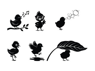 Fototapeta premium Chick Silhouette Set – Easter Baby Birds, Farm Animals, and Hatchlings Vector