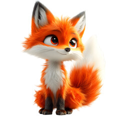 Obraz premium Fluffy 3D Cartoon Red Fox with White Tail Isolated on Transparent Background