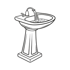 Ceramic wash basin with tap water line art vector silhouette design