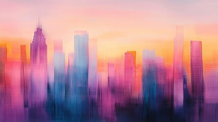 Fototapeta premium Abstract skyline with vibrant colors at dusk.