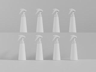 Trigger spray bottle mockup, cone-shaped PET plastic sprayer packaging, liquid atomizer Tapered bottle mockup, cosmetic conical bottle with sprayer pump, cylindrical liquid dispenser container