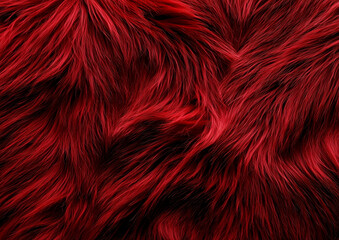 Naklejka premium Textured red fur fabric showcasing vibrant hues and rich shades of crimson and ruby