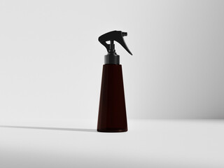 trigger spray with conical bottle mockup, cone-shaped PET plastic sprayer packaging, amber glass liquid atomizer Tapered bottle mockup, UV protection cosmetic sprayer container packaging mockup