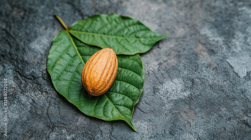 Poster whole cocoa, close-up image of a vibrant cocoa pod showcasing deep red and orange hues in high-resol