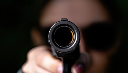 A close-up view of a gun being aimed, highlighting tensions in society around violence and safety.