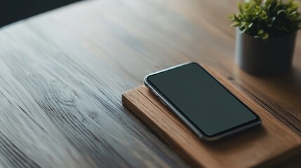 Smartphone Notification Alerting Account Details on Wooden Desk with Modern Decor in Calm Environment