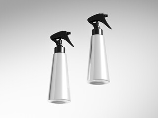 Aluminum trigger spray bottle mockup, metallic sprayer packaging, liquid atomizer Tapered bottle mockup, cosmetic conical bottle with sprayer pump, cone-shaped liquid container mockup