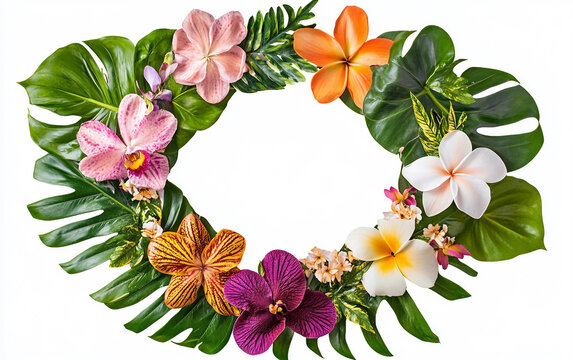 Authentic Handmade Floral Wreath Adorned with Tropical Flowers Isolated on transparent background. Isolated on transparent background.