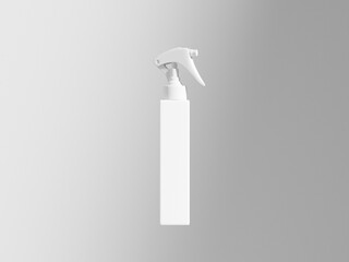 Trigger spray bottle mockup, white cubic-shape PET plastic sprayer packaging, square atomizer bottle mockup, regtangular cosmetic bottle isolate on clean background, tall container with spray head