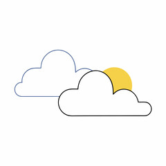 Minimalist Sun and Clouds Illustration - Simple, White.