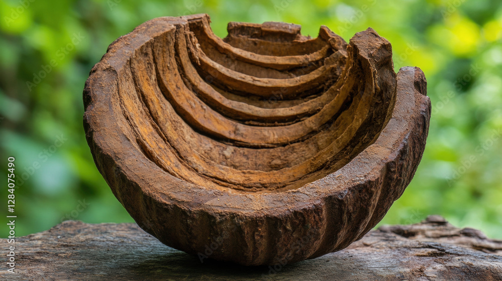 Aufkleber whole cocoa, a detailed cross-section of a cocoa pod highlighting its internal structure and texture