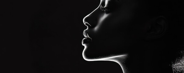 Silhouetted profile of a young african female in dramatic lighting