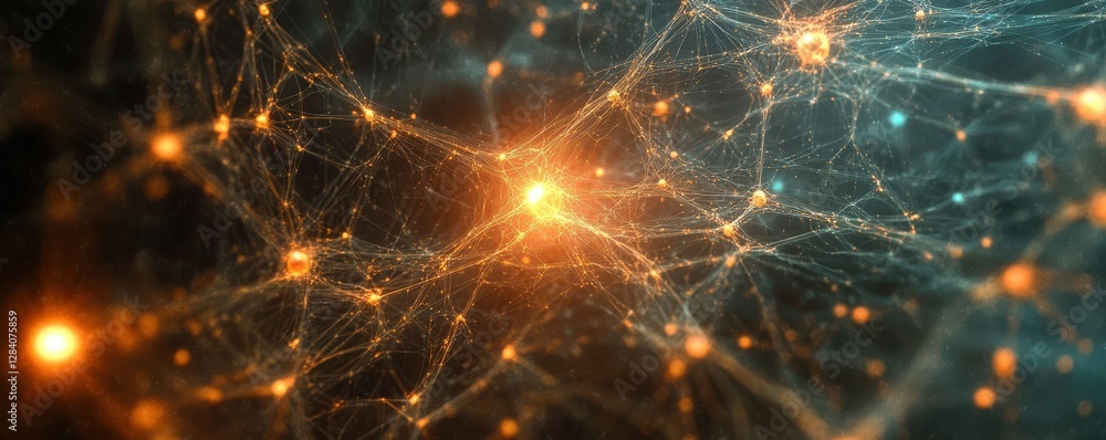 Poster glowing neural network connections in abstract visualization of data and technology
