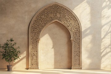 An ornate arched doorway showcases exquisite Islamic architectural design elements