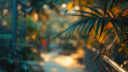 A blurred background of a zoo, blending nature, colors, and distant animal shapes.