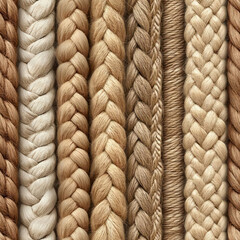 Braided strands of varying shades of light brown and beige. Abstract texture, potential use in fashion or design . seamless pattern. repeating pattern.