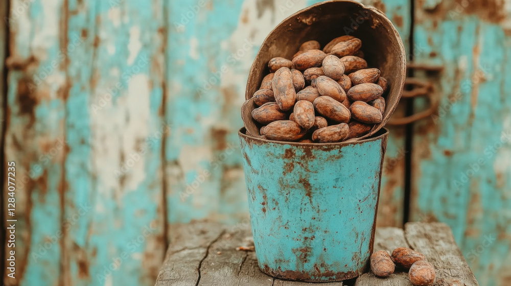 Poster whole cocoa, cocoa beans spilling from an opened pod, showcasing high fidelity detail and vibrant co