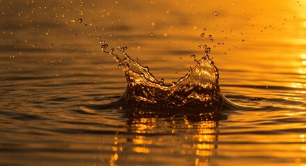 Golden Splash Crown In Smooth Water Surface, Perfect For Concepts Of Fluid Dynamics And Natural Beauty, Liquid Gold