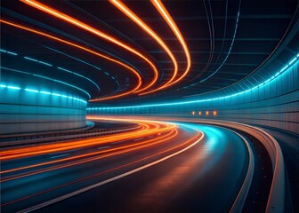 Dynamic Neon Tunnel Roadway with Blurry Car Lights
