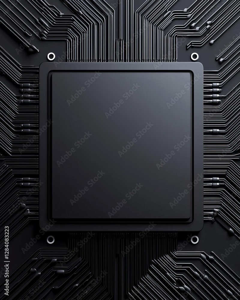 Aufkleber abstract design featuring a black circuit board and processor.