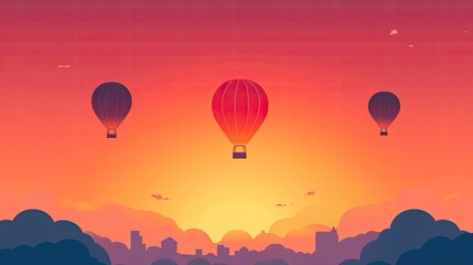 Fototapeta premium Lively hot air balloons float serenely towards the horizon at sunrise creating a peaceful and inspiring atmosphere in the sky