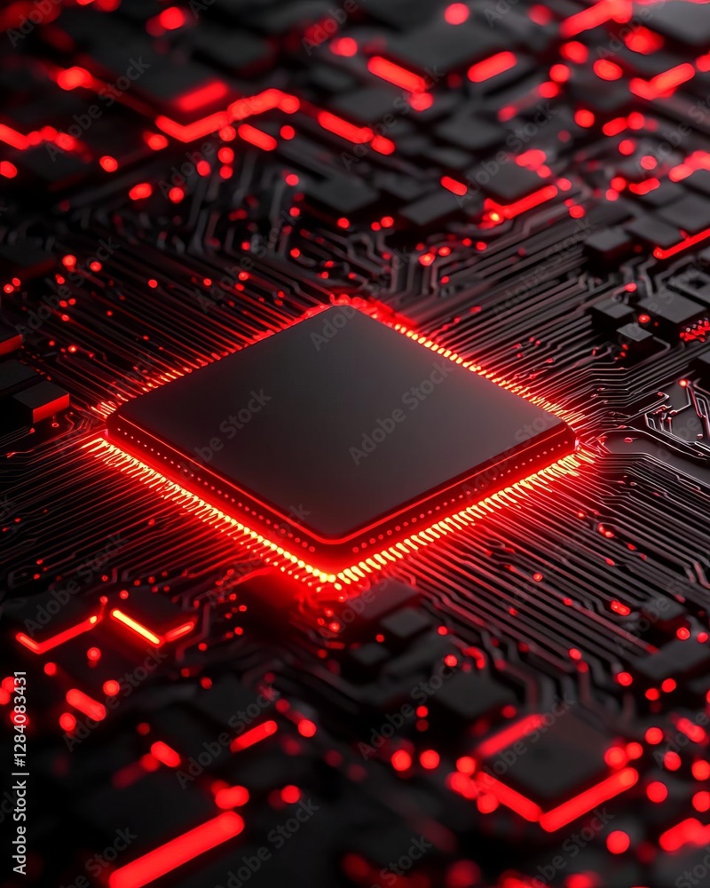 Poster close-up of a modern microprocessor on a circuit board.
