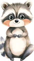 Obraz premium A cute raccoon sticker, simple watercolor clip art 