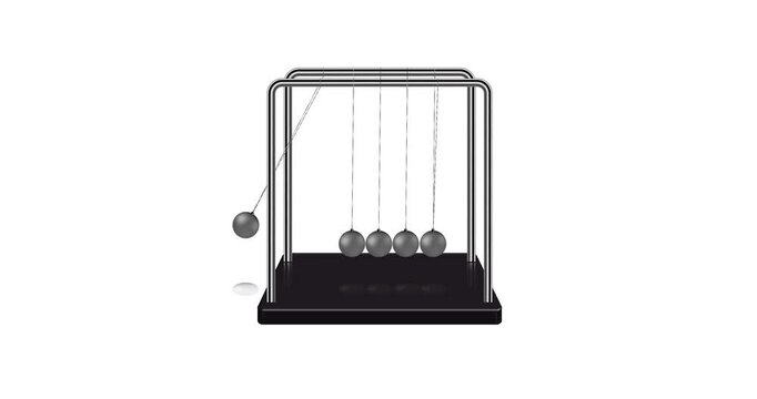 Newton's cradle, moving steel balls on white background, 4K animation