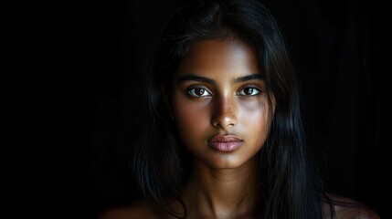 Obraz premium Radiant beauty portrait showcasing healthy skin on black background