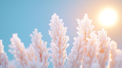 Sunlit frosted flora nature macro photography winter landscape close-up beauty in nature