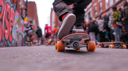 Fototapeta premium Skateboarding action in urban environment street scene lifestyle content vibrant viewpoint