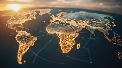 Glowing global connections a sunset on international business exchange