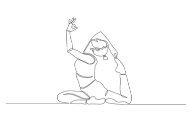 Continuous line drawing of woman practice yoga. Yoga pose in simple outline illustration.