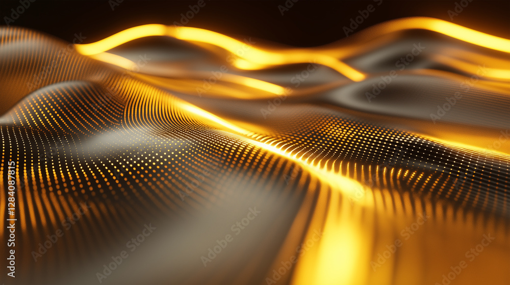 Poster abstract golden wave patterns with glowing lines in a dark setting