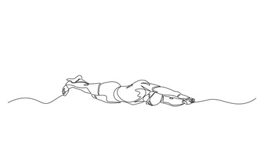 Continuous line drawing of swimmer in action. Athlete swimming simple outline illustration.