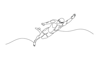 Continuous line drawing of swimmer in action. Athlete swimming simple outline illustration.