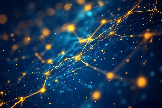 Abstract Network Connection, Blue and Gold Plexus Background