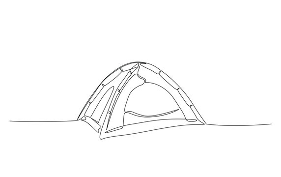 recommend clip art: Continuous line drawing of canvas camp tent. Camping tent in simple outline illustration.