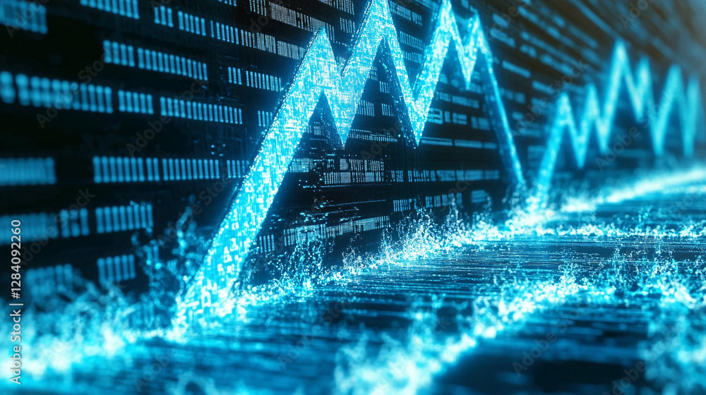Aufkleber a glowing blue financial graph rises dynamically with sparkling data points, representing stock mark