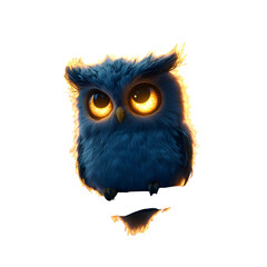Asrgroup Fluffy 3D Cartoon Owl with Soft Glowing Eyes Isolated on Transparent Background