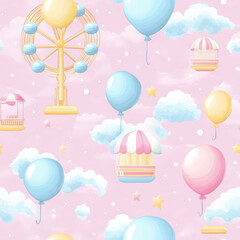Obraz premium Cute carnival pattern with balloons and clouds . seamless pattern. repeating pattern.