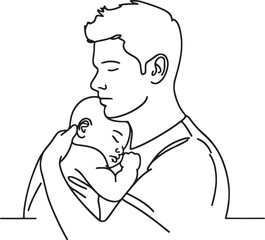 Adorable Line Drawing of Baby Sleeping on Father's Shoulder