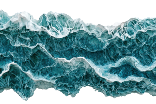 A bird's-eye view of ocean waves in a vibrant blue-green color, with the natural texture and patterns of water movement captured from above.