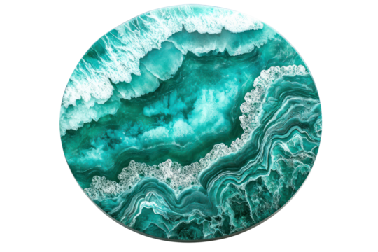 A bird's-eye view of ocean waves in a vibrant blue-green color, with the natural texture and patterns of water movement captured from above.