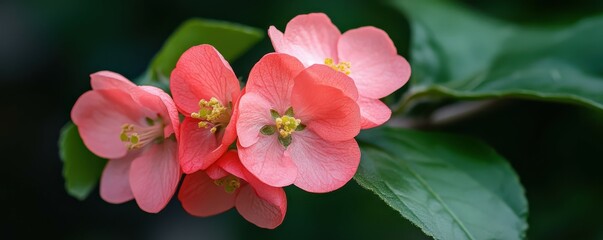 Fototapeta premium Close-up of pink and white flowers with green leaves in natural setting