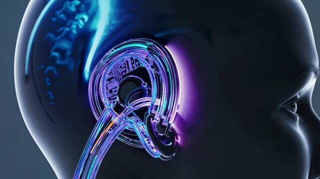 Neural interface reveals cutting-edge brain-computer connection. Advanced technological mapping illuminates human cognitive potential. Fixed camera perspective.