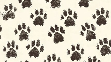 Obraz premium Dog paw prints pattern, beige background, fabric texture, pet design
