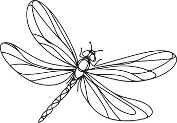 Elegant Flying Dragonfly Line Drawing for Nature Lovers