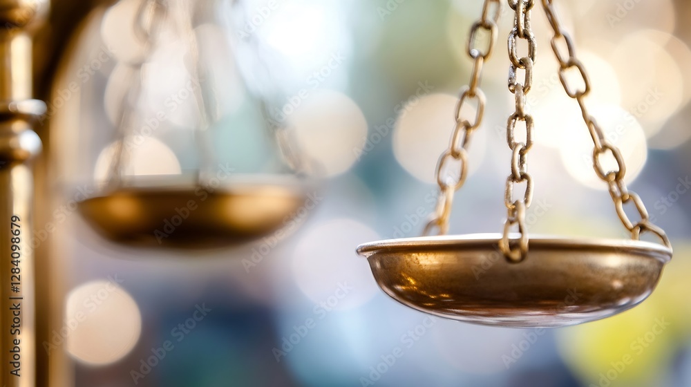 Poster close up view of a traditional balance scale symbolizing justice and fairness under soft lighting : 